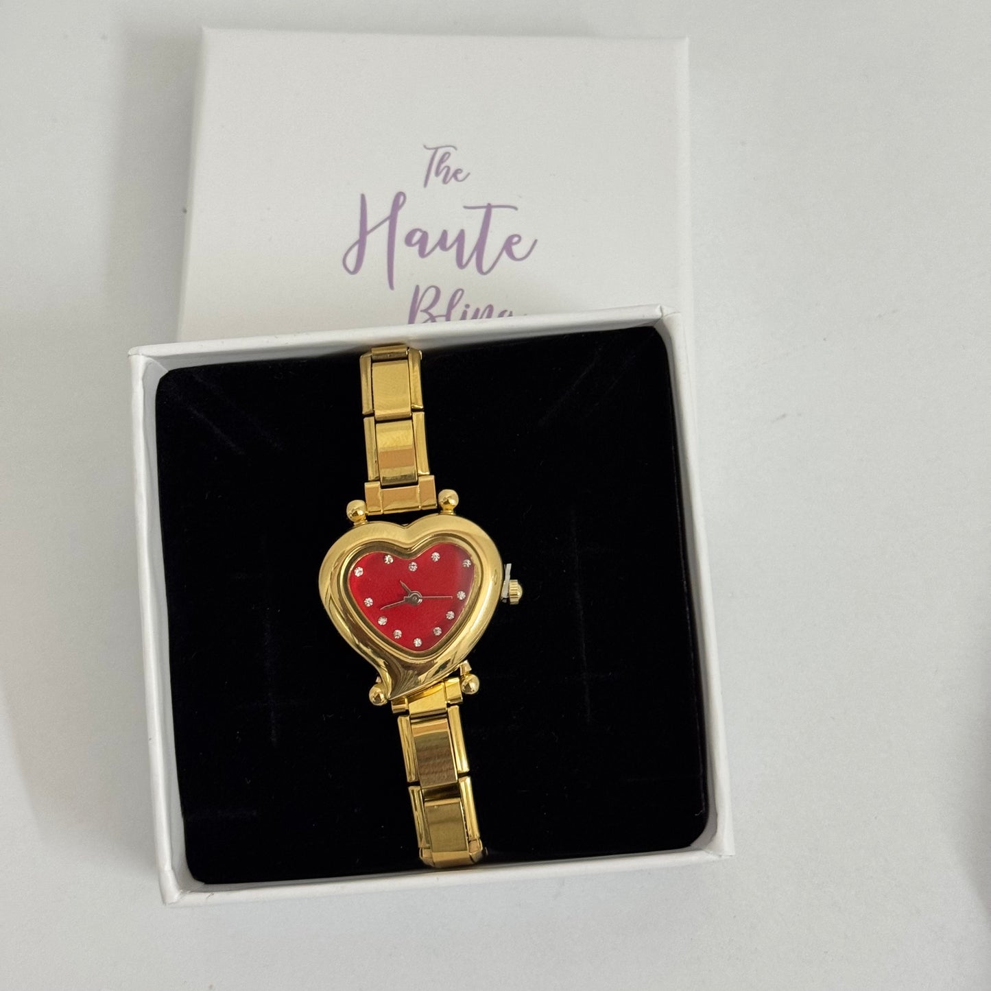 Golden Scarlet Heart Italian Charm Watch