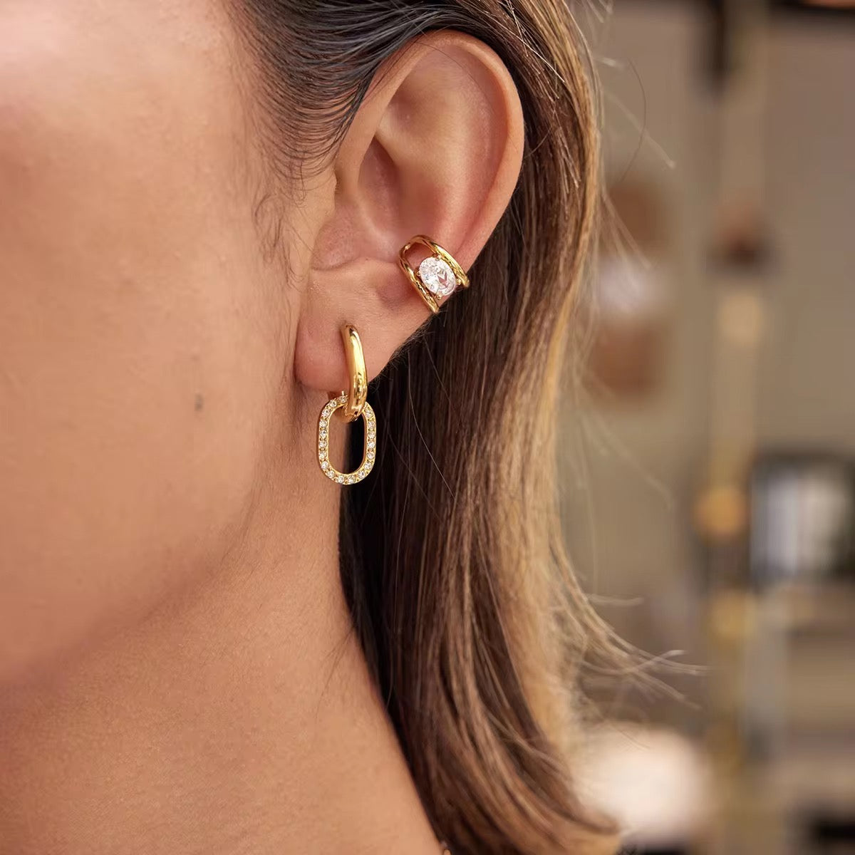 Oval Gem Earcuff (Pair)