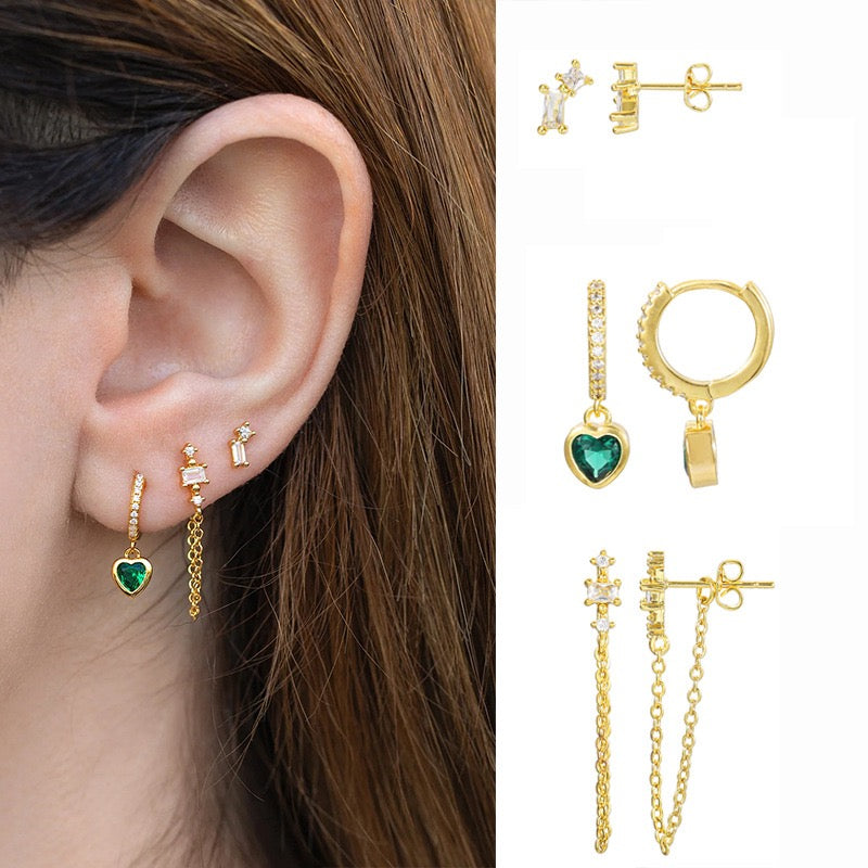 Emerald Love Piercing Set (In pair)