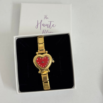 Golden Scarlet Heart Italian Charm Watch